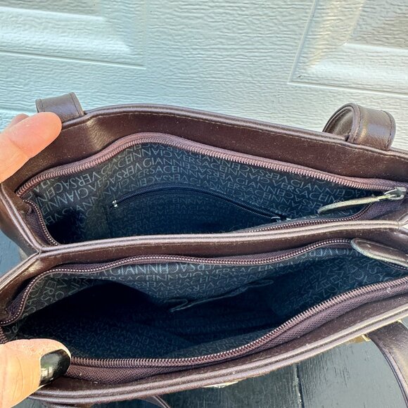 Vintage 90s Gianni Versace Bag Tote Purse Brown Gold Italy Medusa Logo - Picture 6 of 8